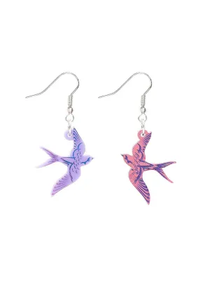 Swoop of Swallows Earrings - Purple