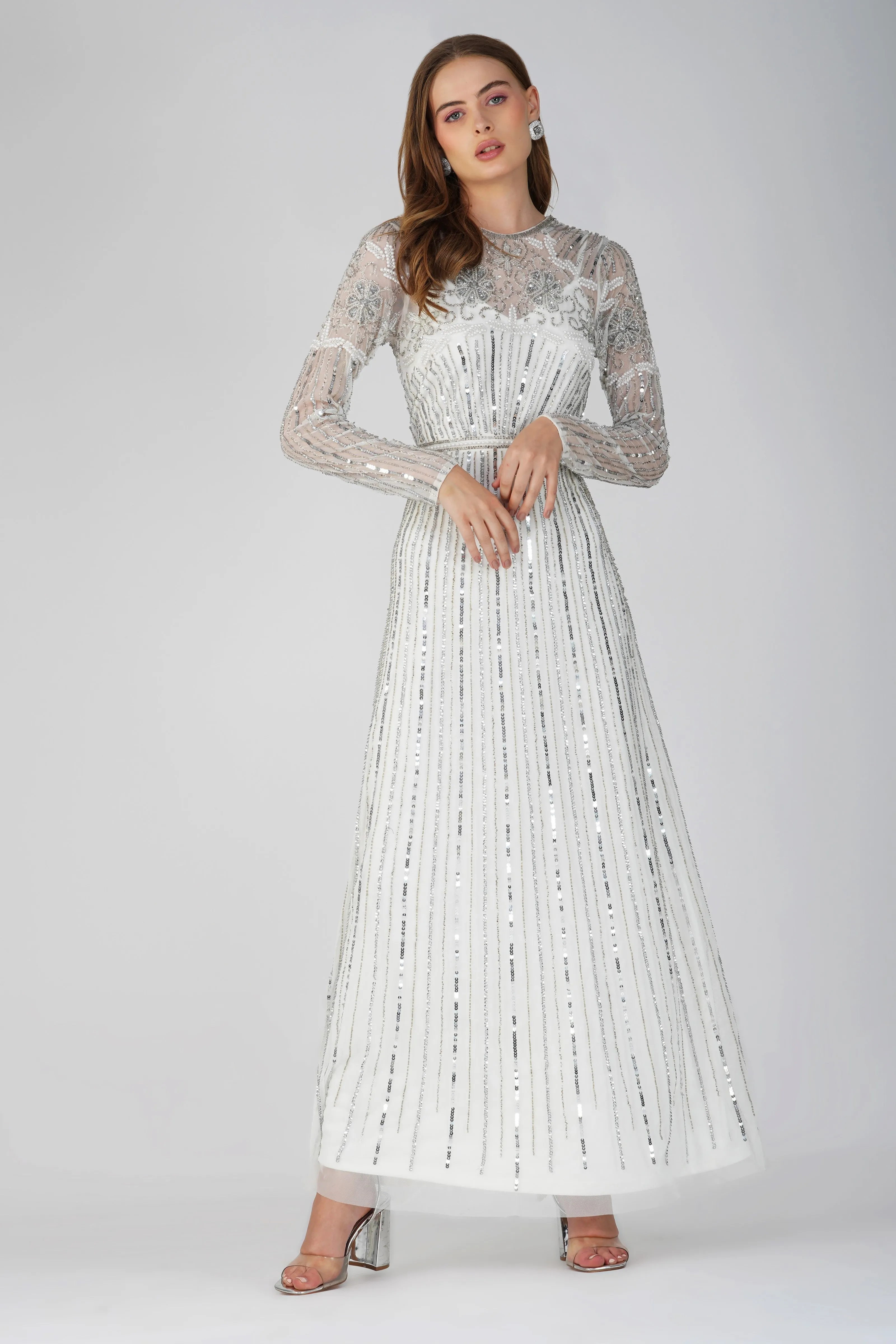 Teresa Embellished Maxi Dress in Silver