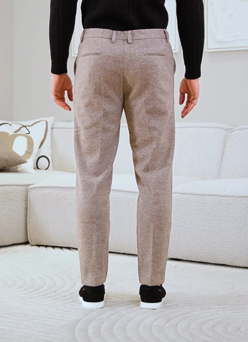 Thickened Melange Wool-Mix Trousers - Stone