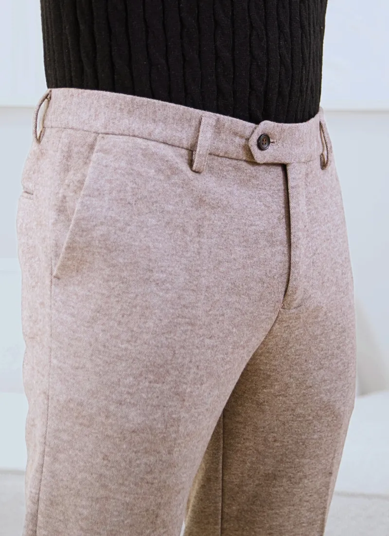 Thickened Melange Wool-Mix Trousers - Stone