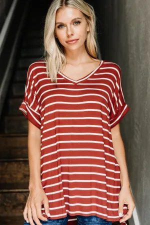 This is No Joke Rust Orange Striped Top