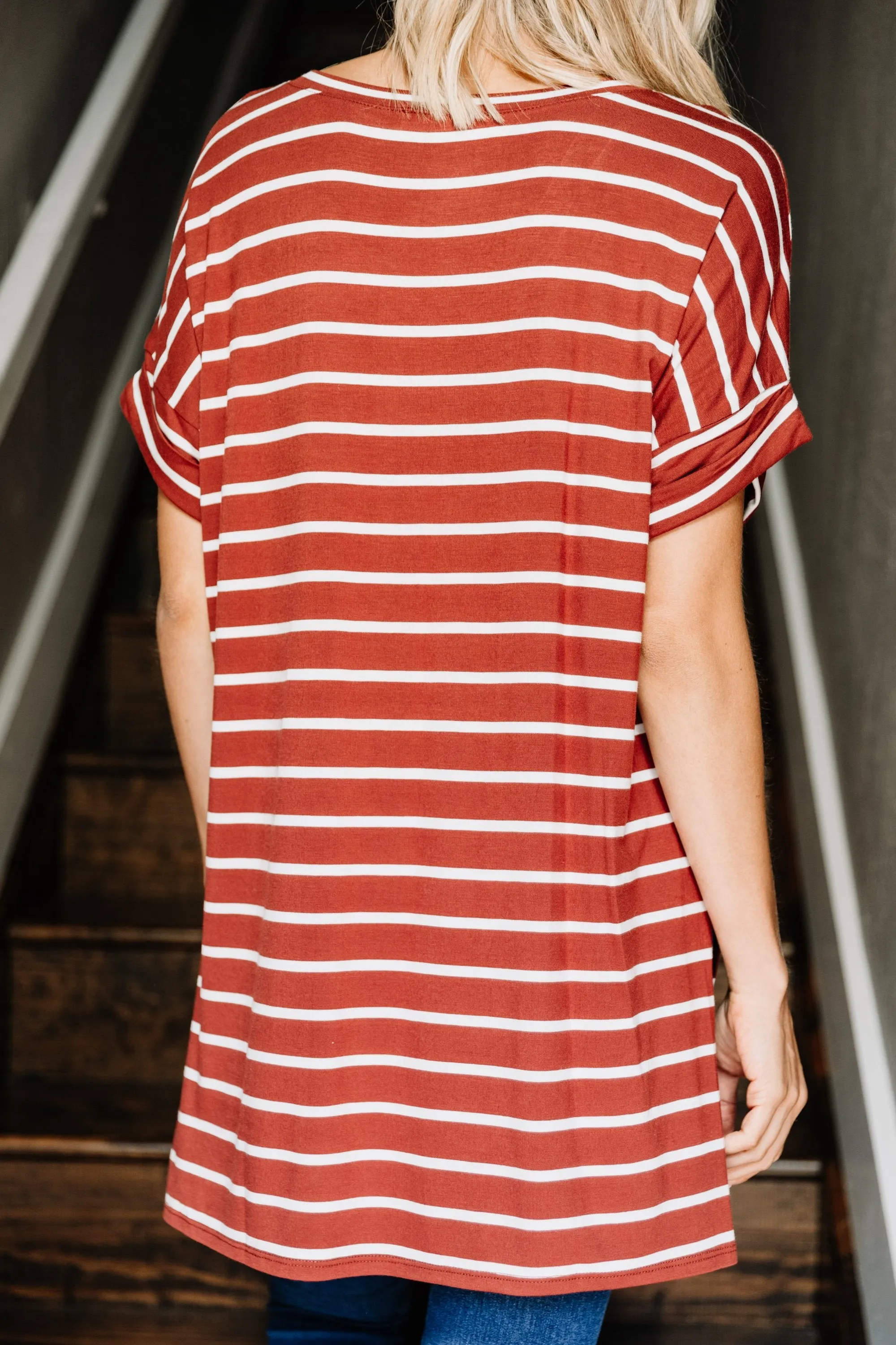 This is No Joke Rust Orange Striped Top