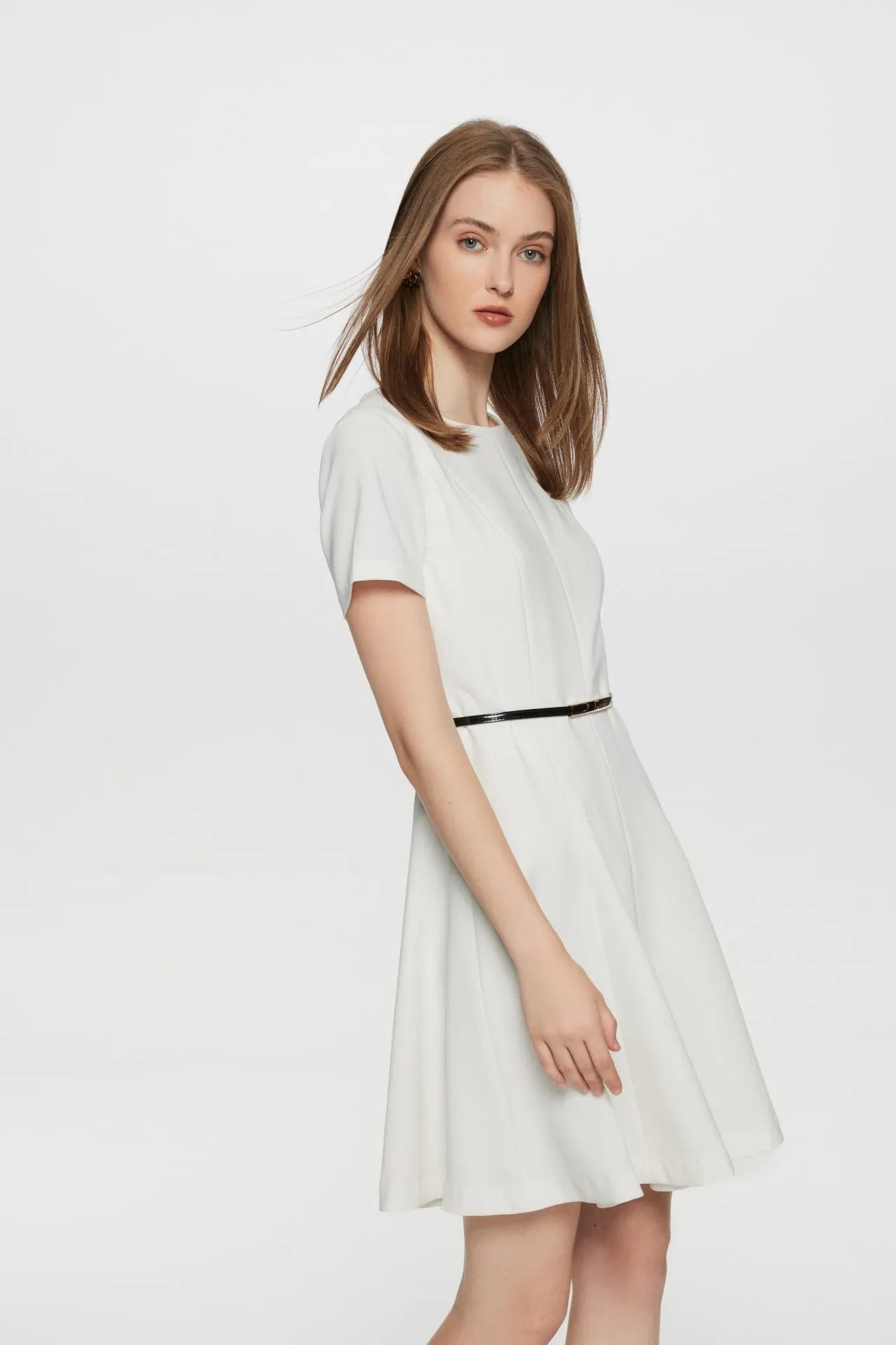 Twiggy Crepe Flare Hem Dress with Belt