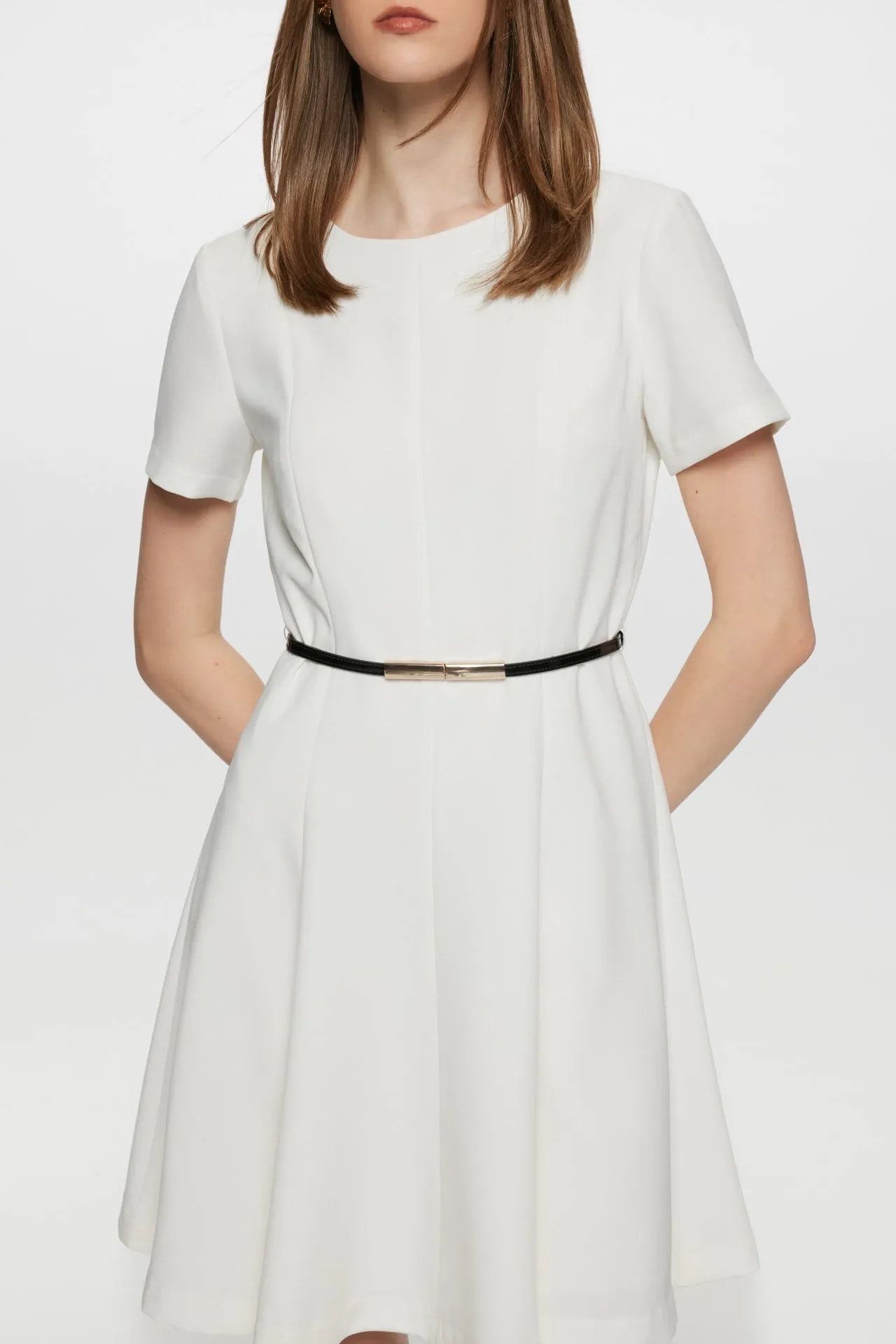 Twiggy Crepe Flare Hem Dress with Belt