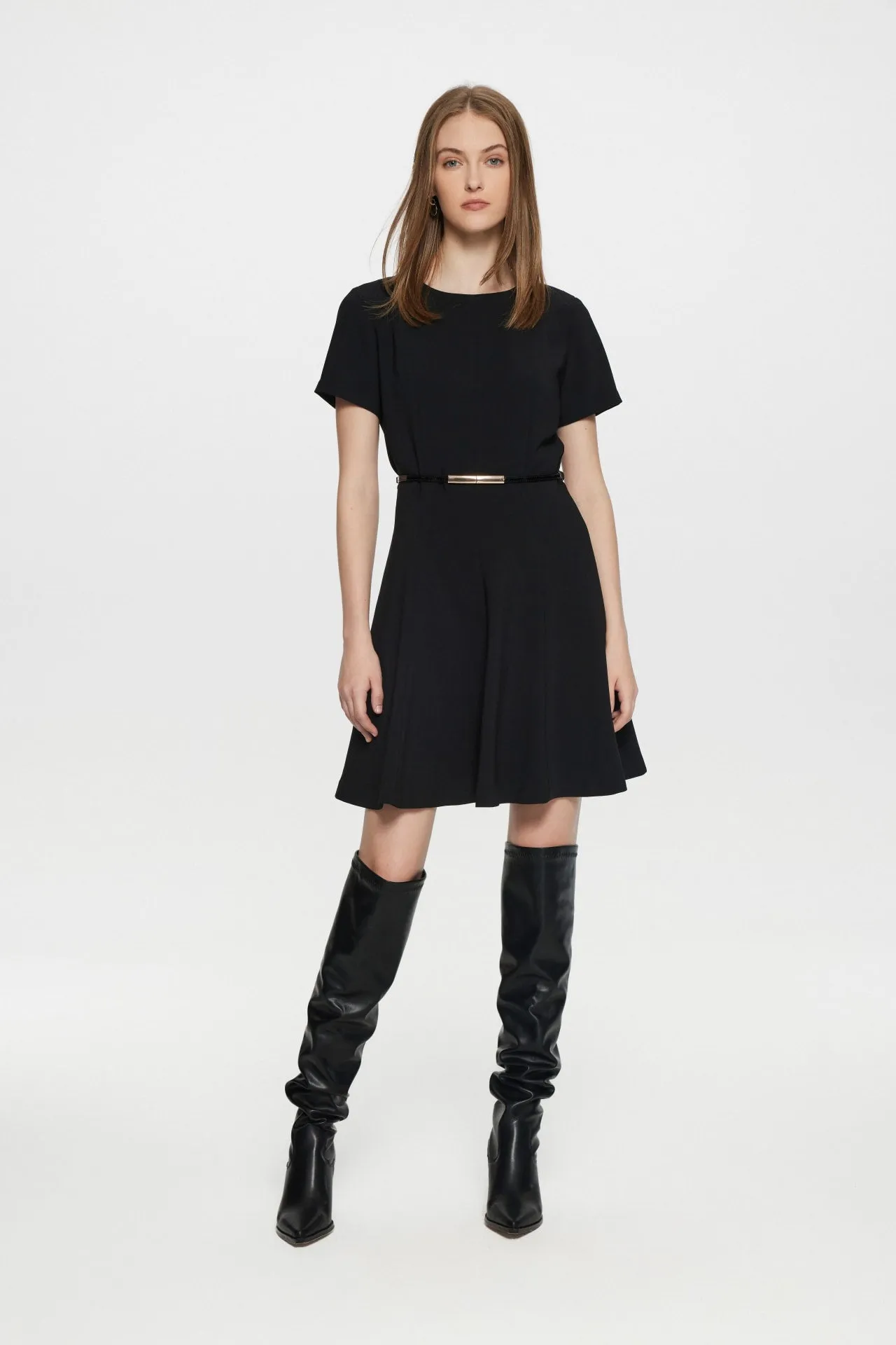 Twiggy Crepe Flare Hem Dress with Belt