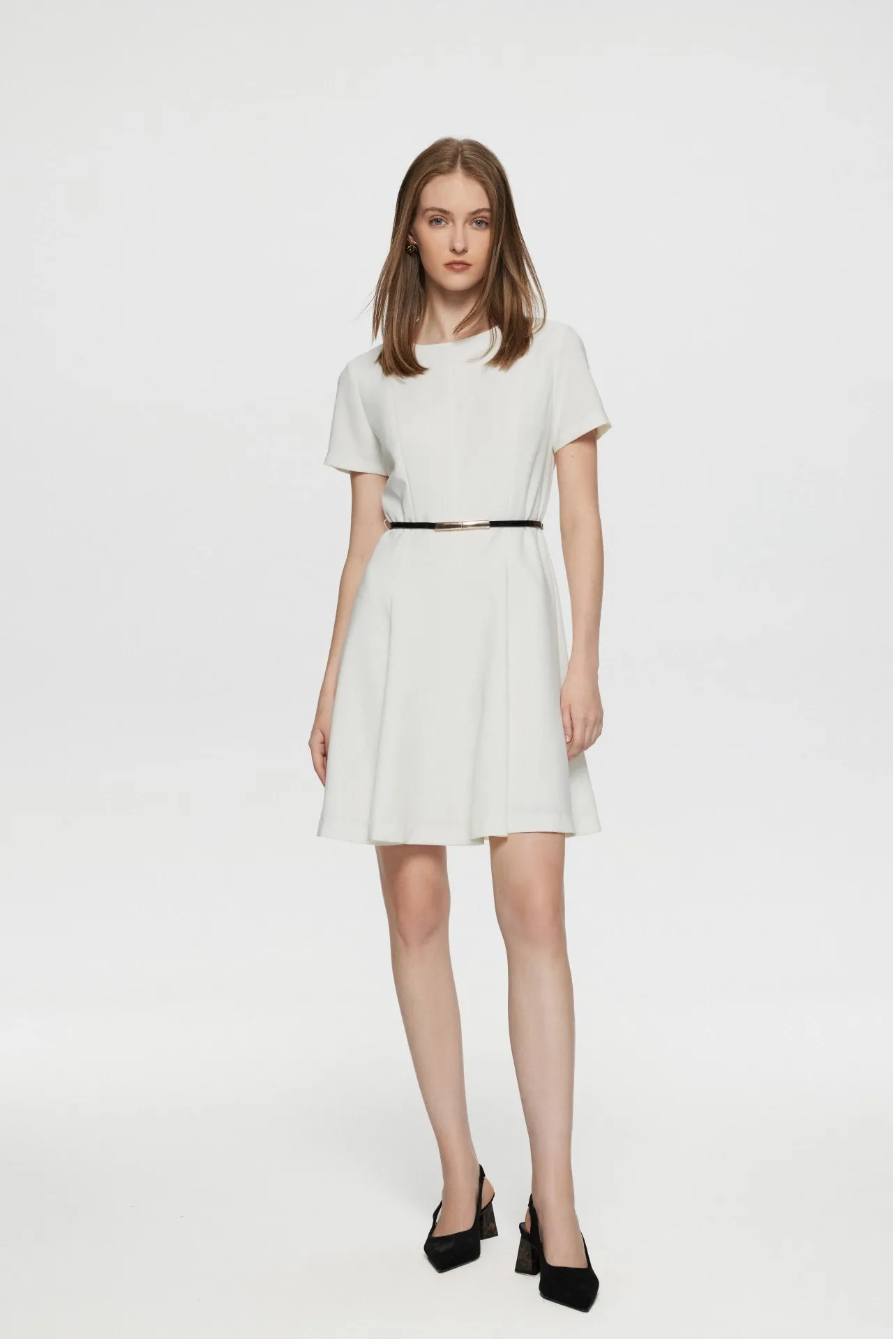 Twiggy Crepe Flare Hem Dress with Belt