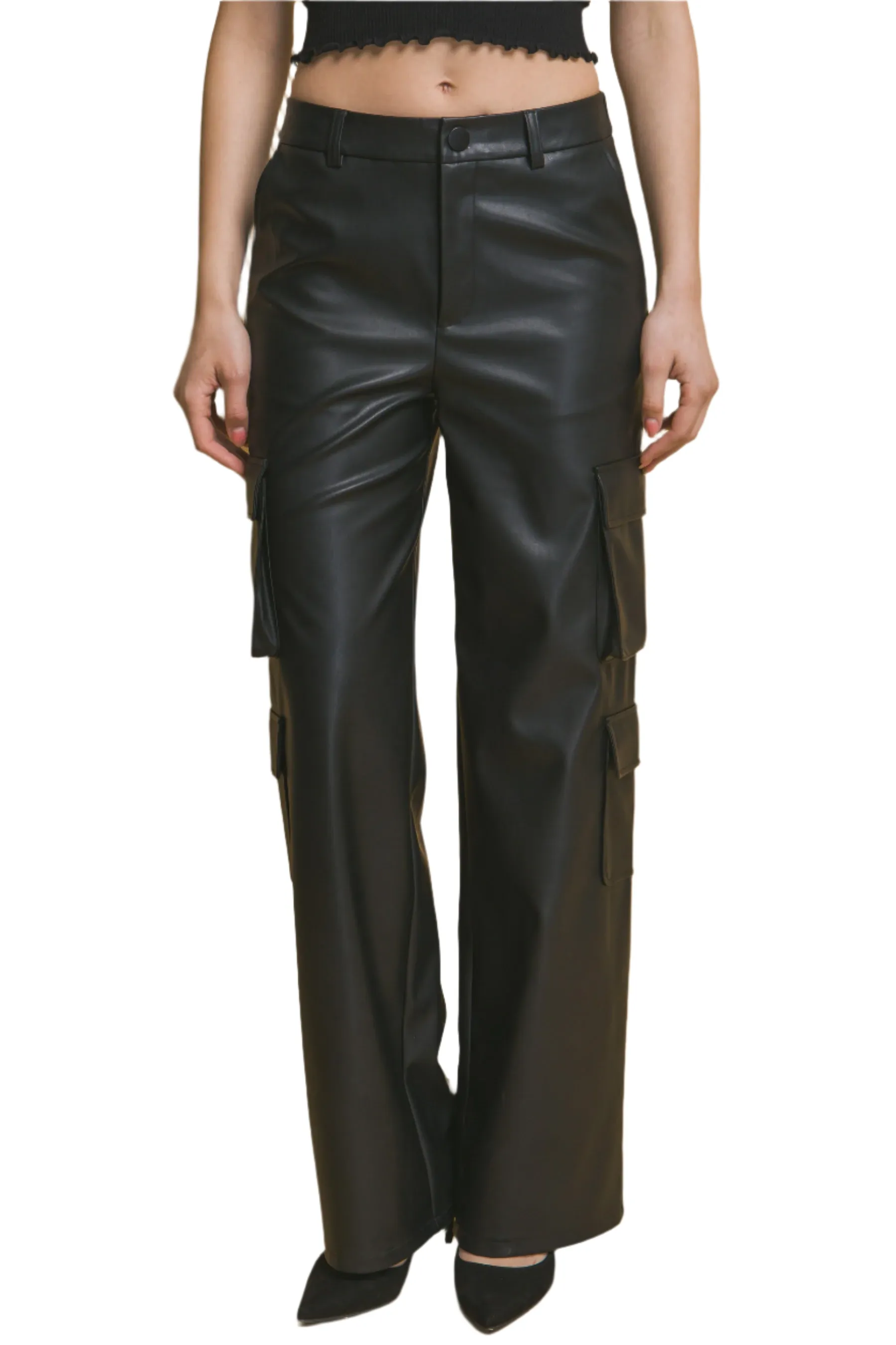 Vegan Leather Relaxed Cargo Pants