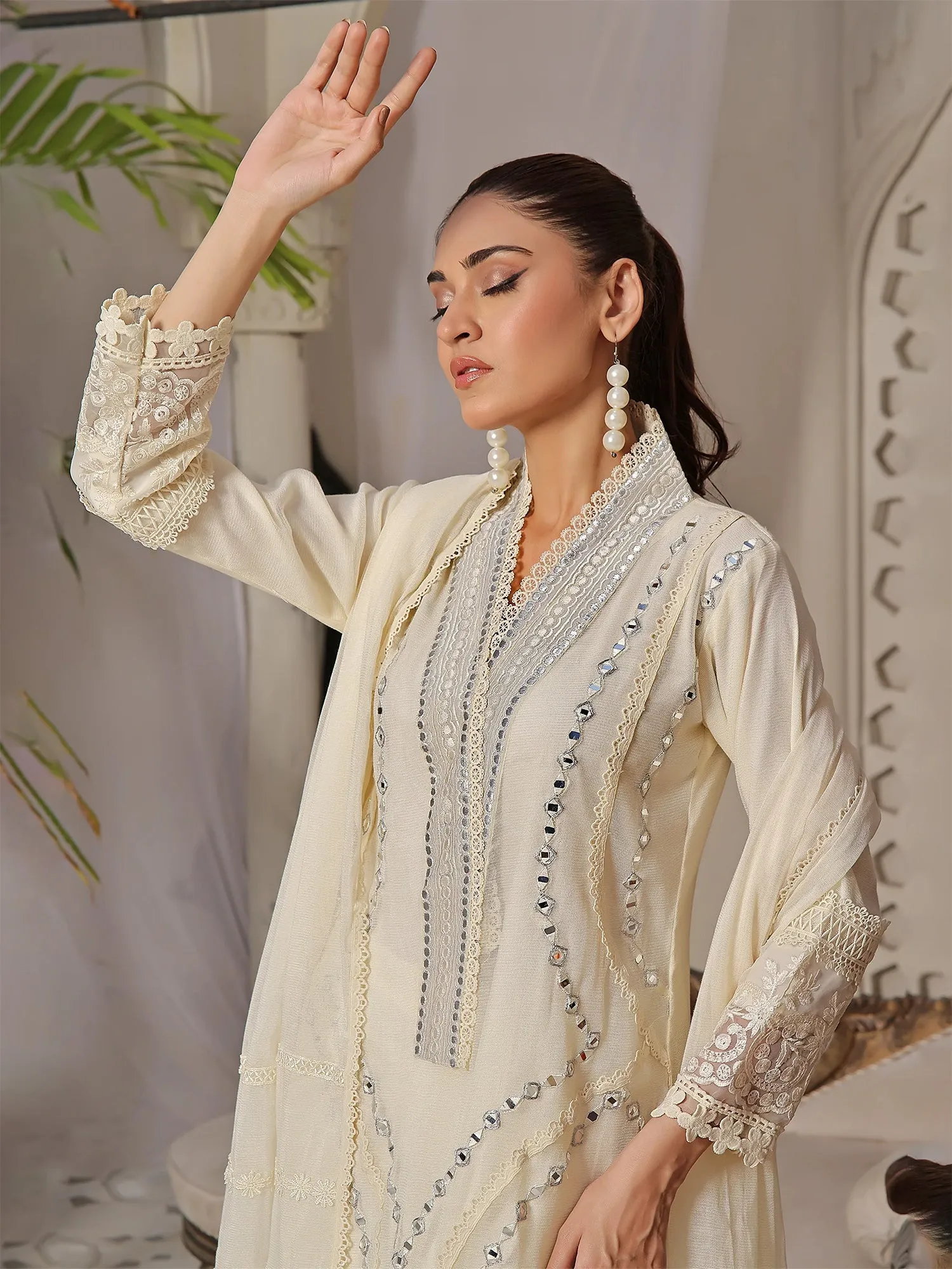 Wardah Uzair "Noori" Luxury Cotton Net Suit - Cream