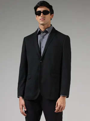 WES Formals Black Slim-Fit Dobby Blazer