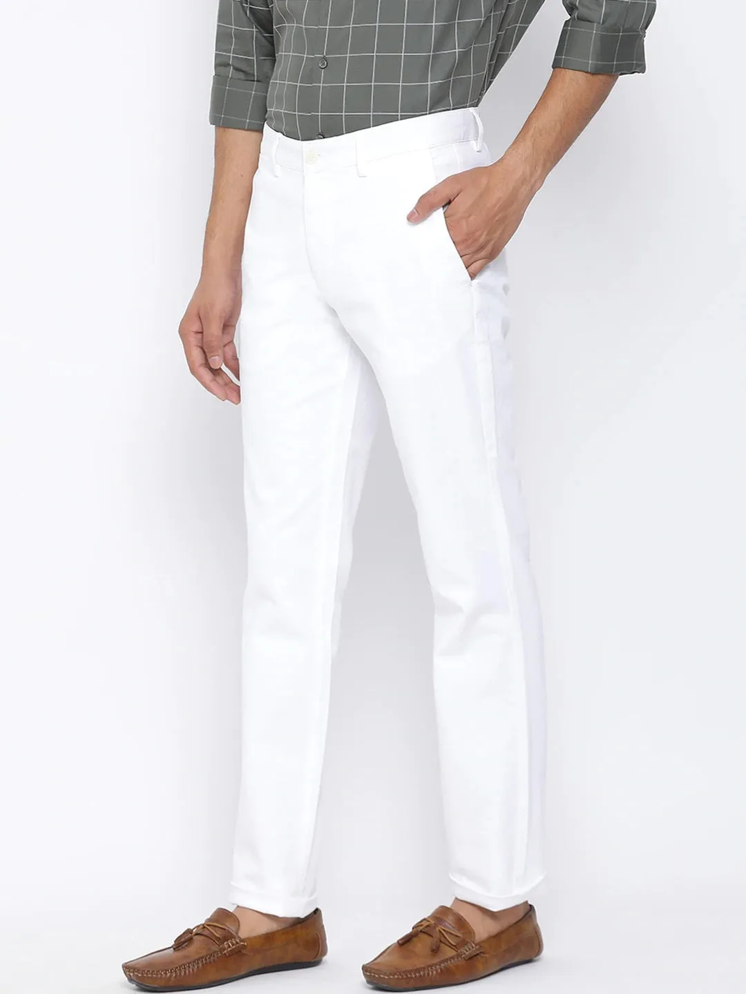 White Solid Ultra Slim Fit Trouser