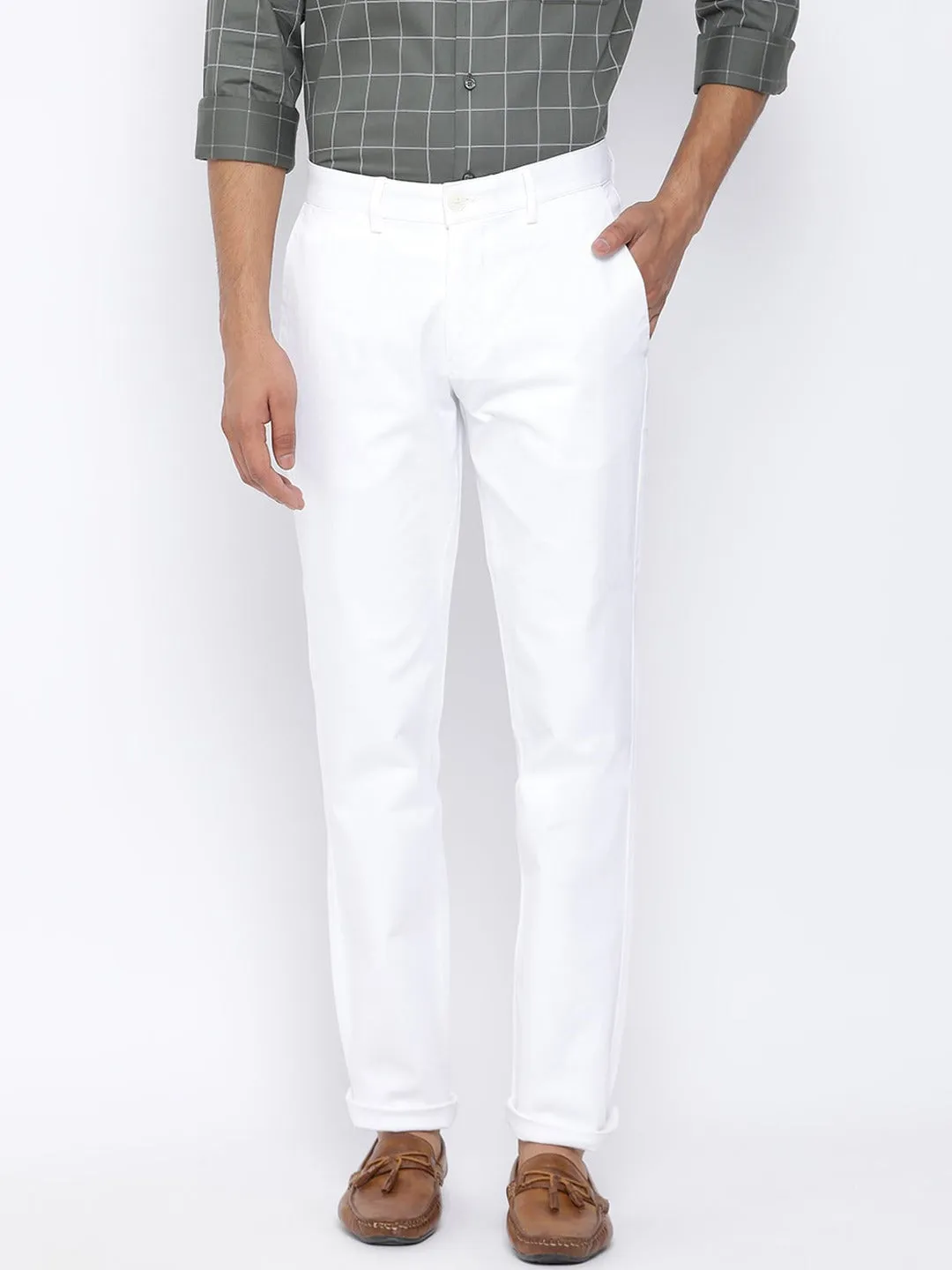 White Solid Ultra Slim Fit Trouser