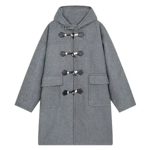 Wiaofellas  -  Preppy Horn Button Woolen Trench Men Korean-style Casual Long Windbreaker Winter Hooded Jacket Coats Fashion Trenchcoat