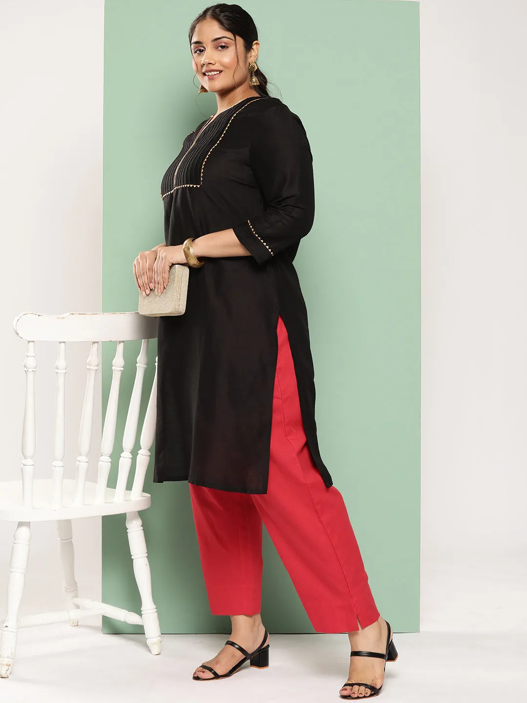 Women Plus Size Red Cotton Trouser