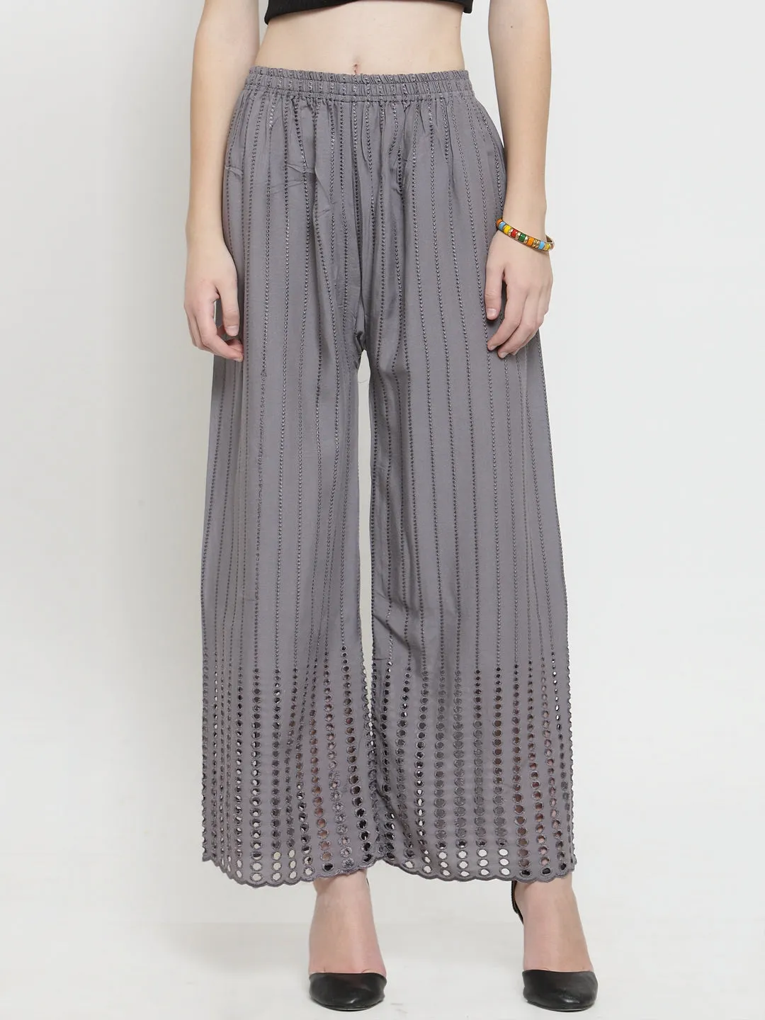 Women'S Grey Rayon Straight Palazzo