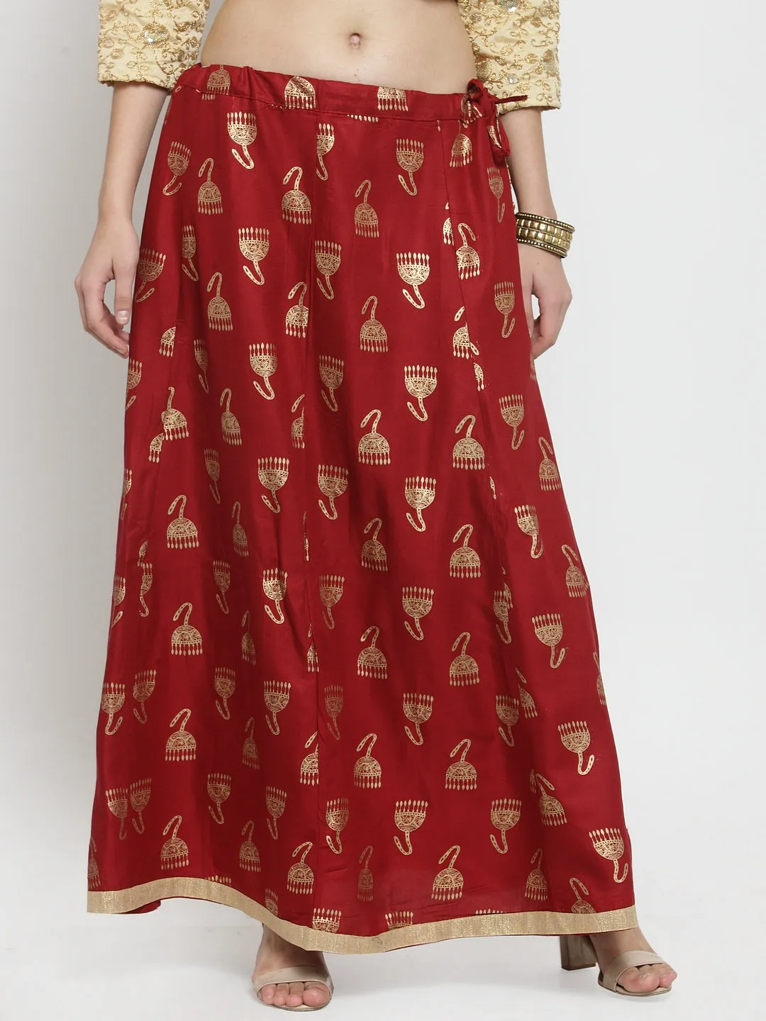 Women'S Maroon Printed Maxi Skirt