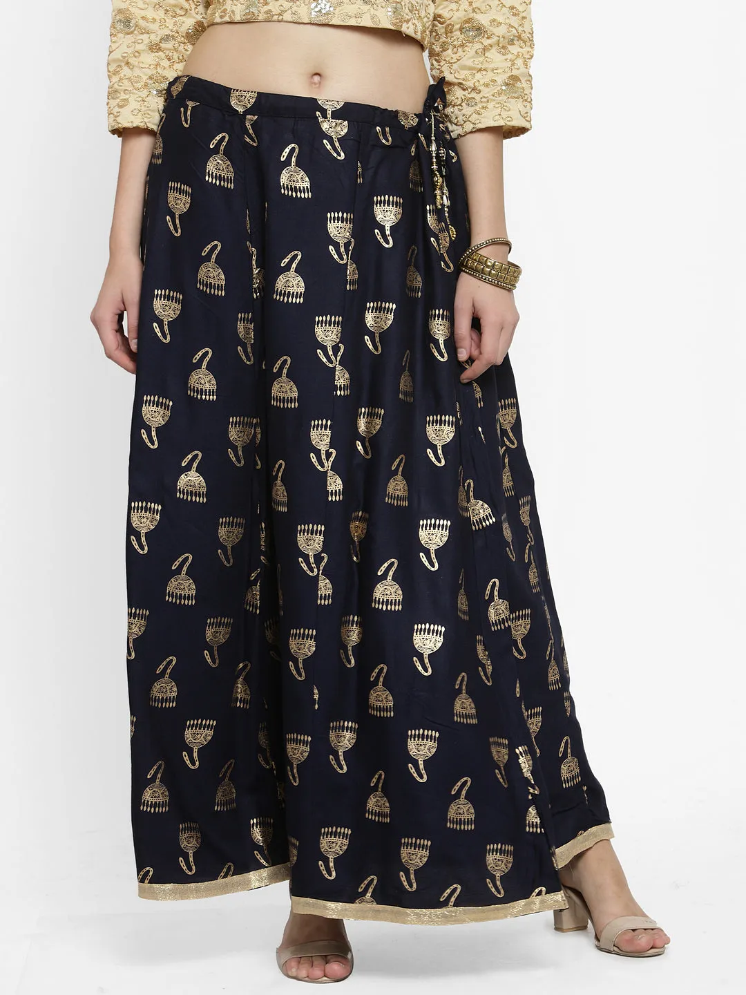 Women'S Navy Blue Printed Maxi Skirt