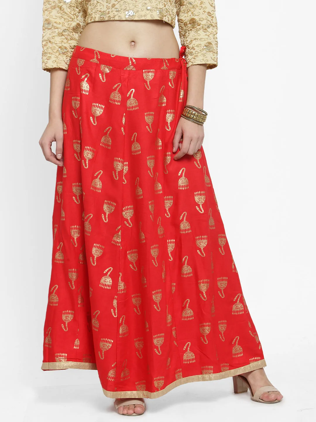 Women'S Red Printed Maxi Skirt