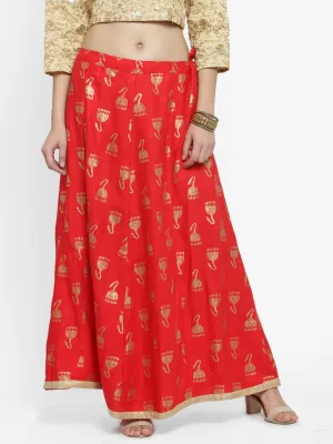 Women'S Red Printed Maxi Skirt